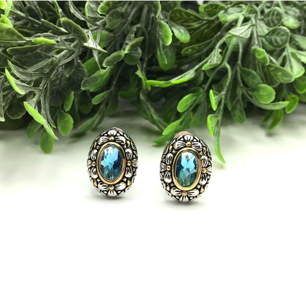 Earrings butterfly  design with a omega clasp Blue topaz Sky blue stone by Bali